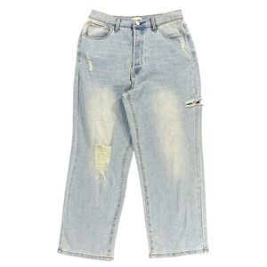 Straight Leg Jeans Juniors 11 Button Fly Distressed Light Wash Gianni Bini